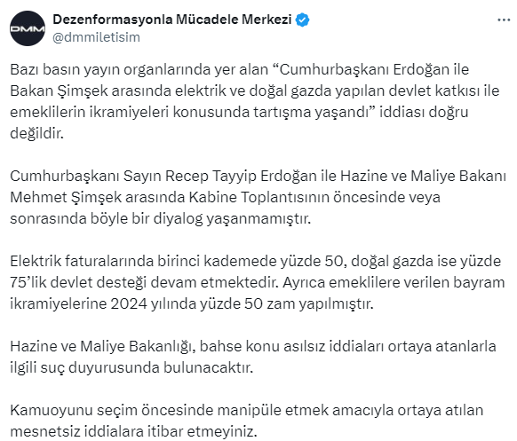 erdogan ile simsekin emekli ikramiyeleri nedeniyle tartistigi iddiasina iletisim baskanligindan yalanlama 0 9e9f98Dp
