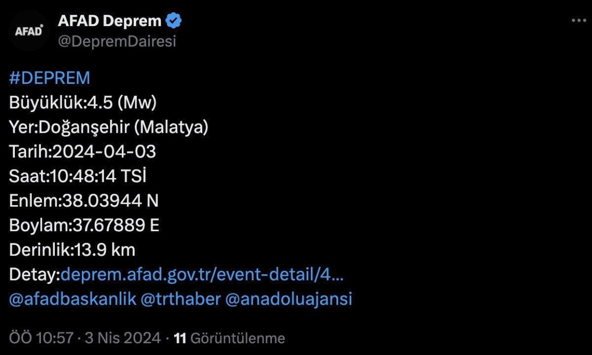 afad acikladi malatyada 45 buyuklugunde deprem 0 EOLjR7dk