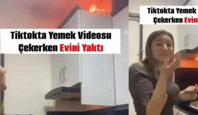 TikTok’ta yemek videosu çekerken evini yakıyordu! Üfleyerek söndürme çabası pes dedirtti