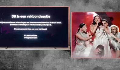 Belçika televizyonu Eurovision’da İsrail’i protesto etti:Canlı yayın kesildi o mesaj paylaşıldı