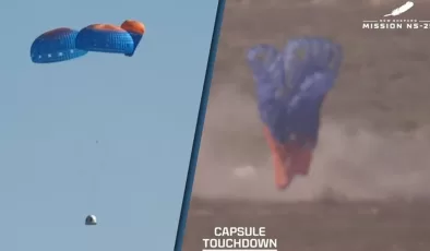 Blue Origin’in mürettebatlı uçuşunda paraşütlerden biri arızalandı