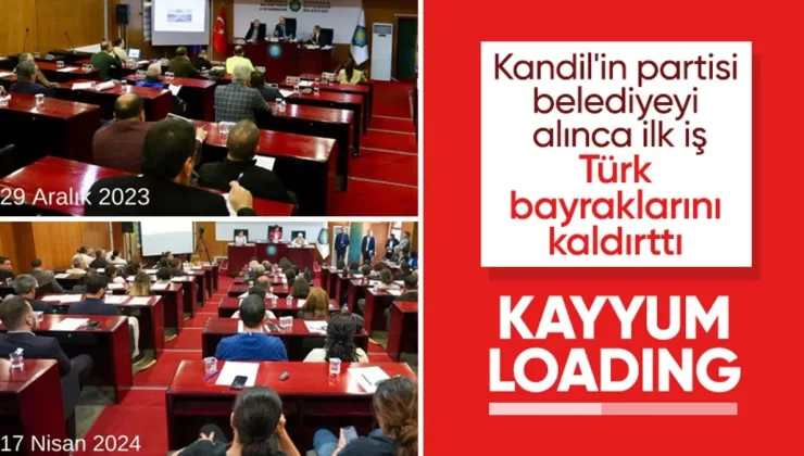 DEM Parti, Diyarbakır’da meclis salonunda bulunan Türk bayrağını kaldırdı