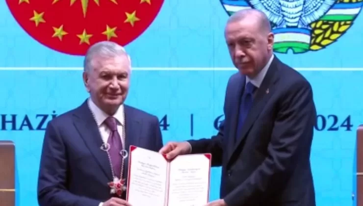 Cumhurbaşkanı Erdoğan’dan Özbek mevkidaşına devlet nişanı